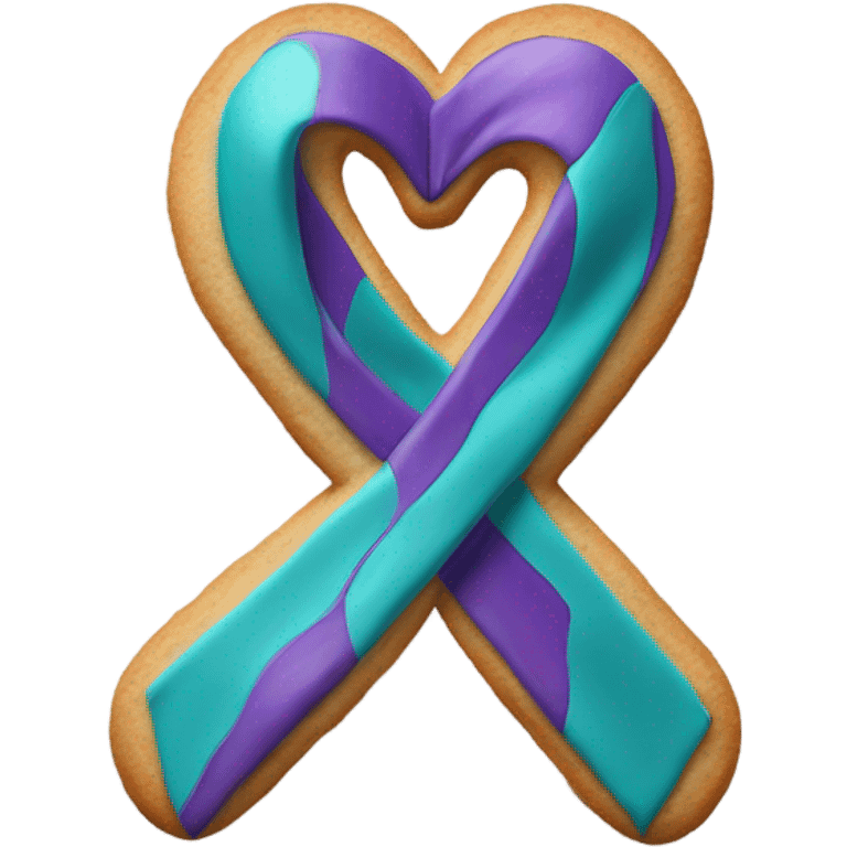 Purple teal Suicide awareness ribbon, heart cookie emoji