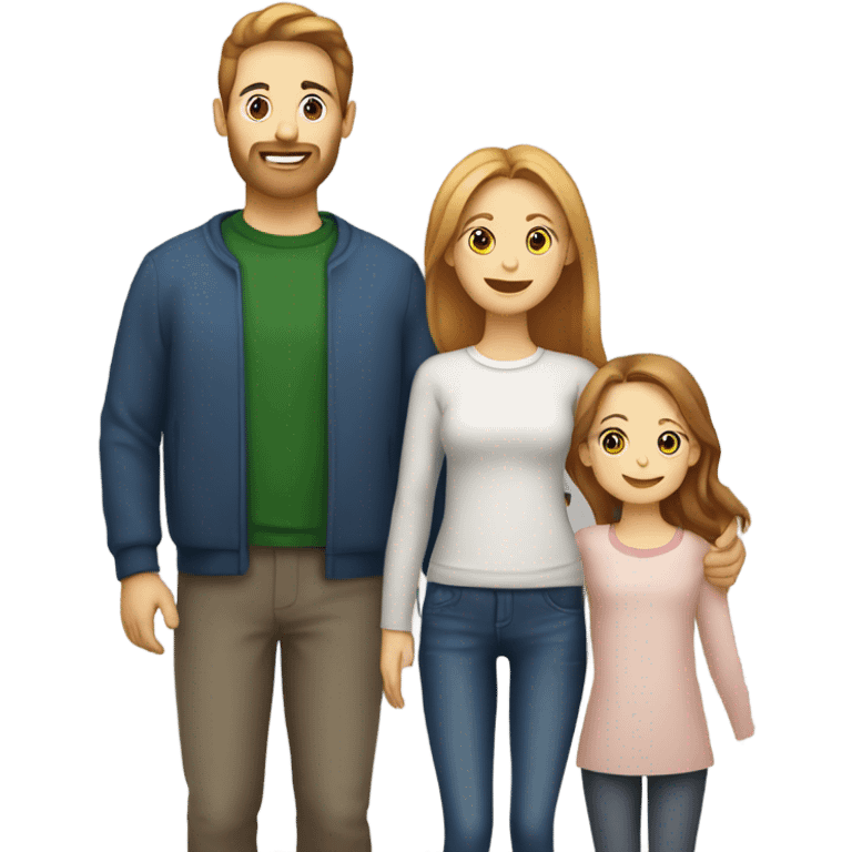 Family of 3 people: Brown hair dad , brown hair mom , blond little daughter and a ginger cat in Christmas Day  emoji