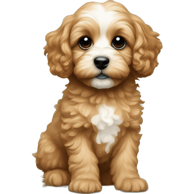 Cavapoo puppy near the Christmas tree emoji