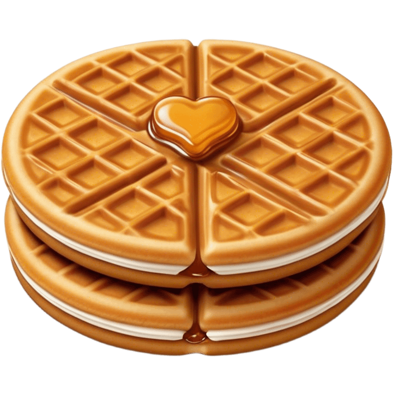 Cinematic Realistic Stroopwafel Dessert Emoji, depicted as a delicate caramel-filled waffle cookie rendered with crisp textures and warm, inviting lighting. emoji