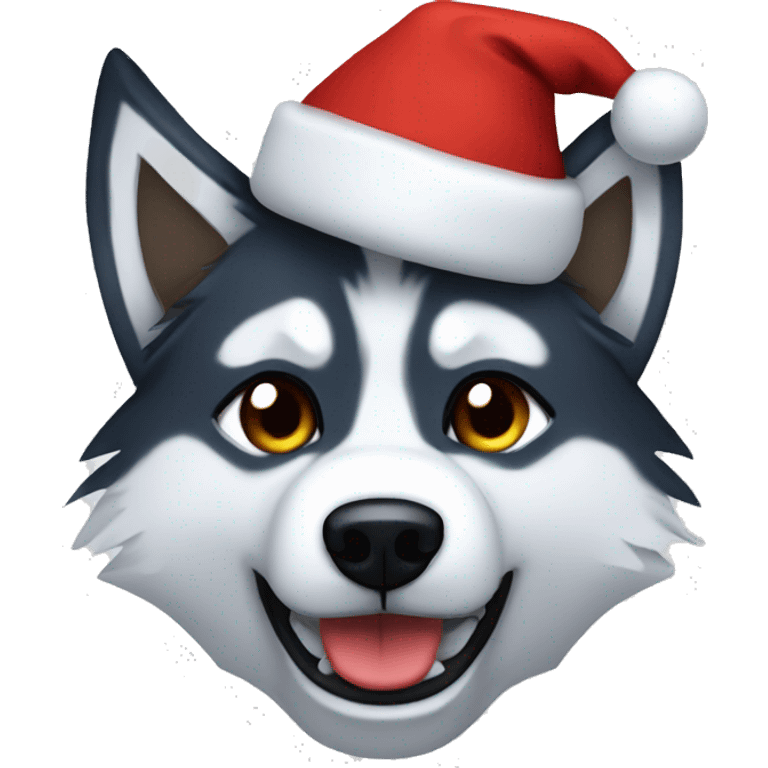 pixelated Husky wearing a Christmas hat emoji