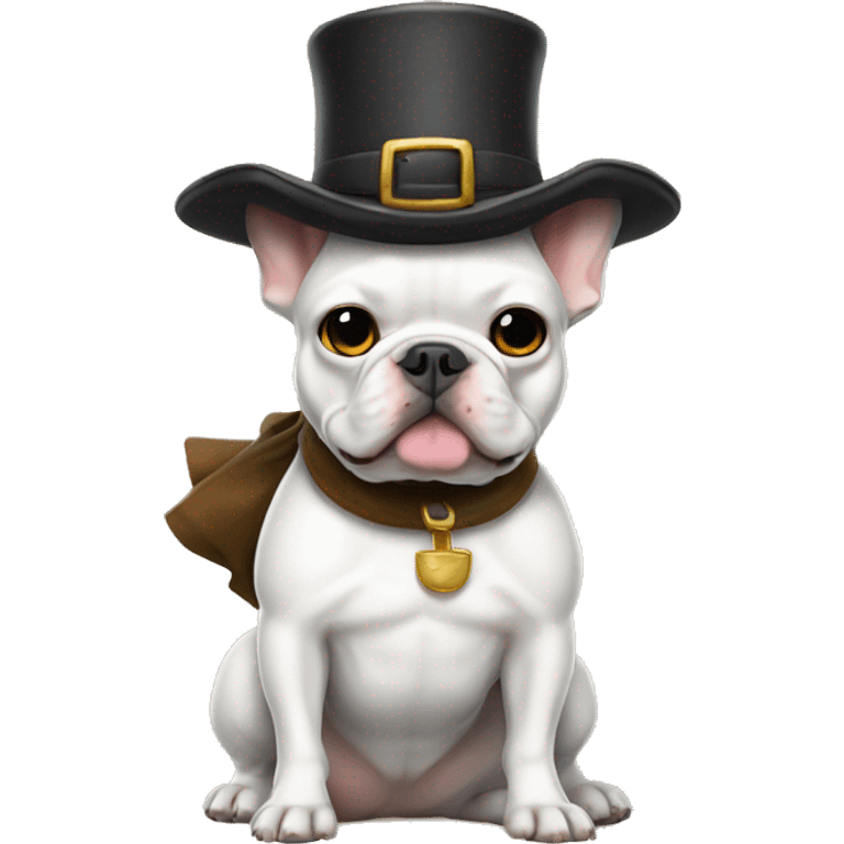 White French bulldog dressed as pilgrim emoji