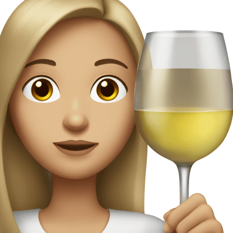 White woman with long brown hair and brown eyes drinking white wine  emoji