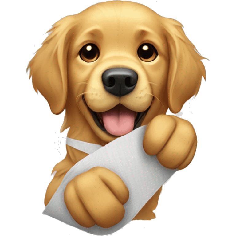 Golden retriever bandaged paw emoji