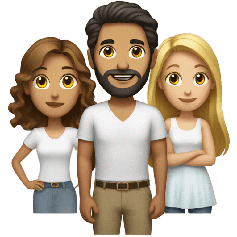 Puerto rican beard short brown hair  with blond long hair woman and brown long hair girl Family  emoji