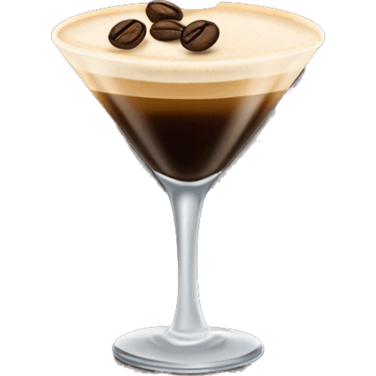 Espresso martini in martini glass with 3 coffee beans garnish emoji