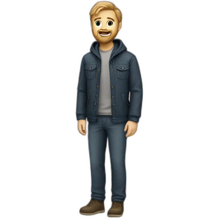 white male with beard in jacket and pants emoji