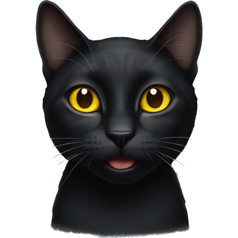 Black male cat with yellow eyes with mouth slightly open emoji