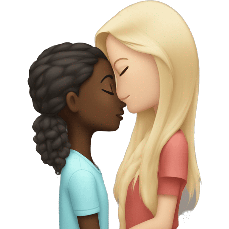 Short long haired dark skined girl kisses tall short haired white girl emoji