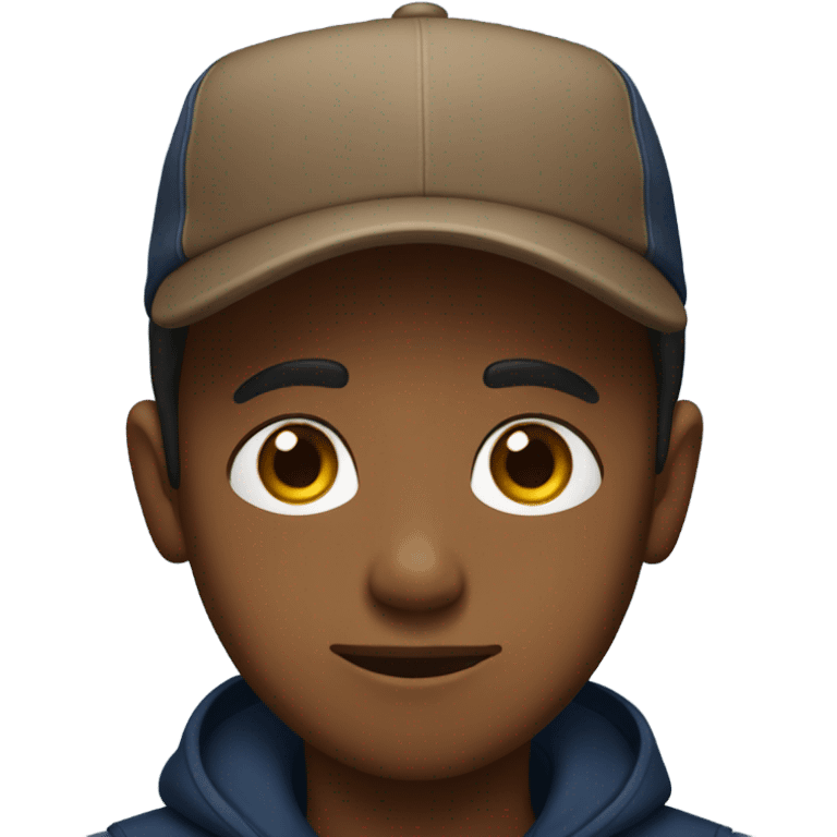 brown boy with hat backwards and dark blue eyes emoji