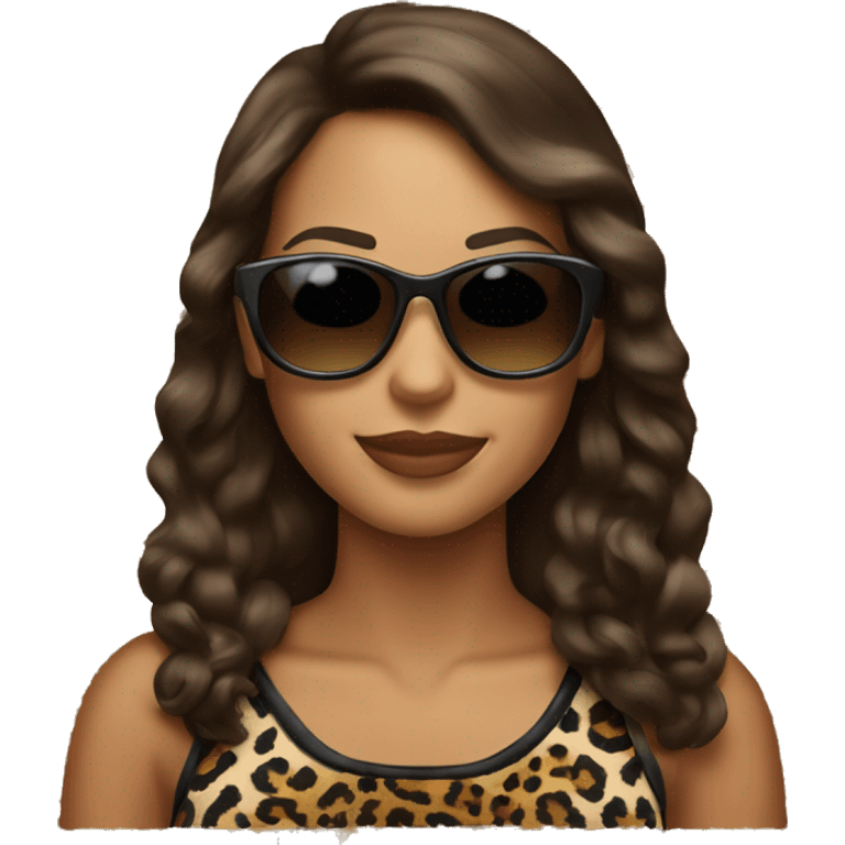 Long hear Brunette in sunglasses and in leopard coach  emoji