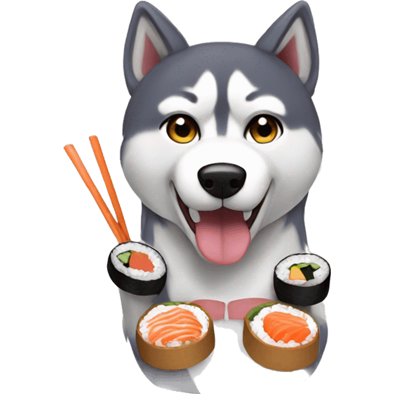 Husky eating sushi wearing a bikini emoji