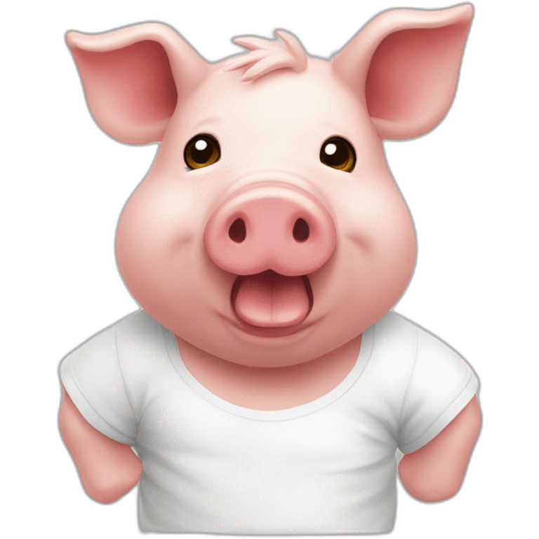 Un cochon doudou avec un t shirt blanc qui mange emoji