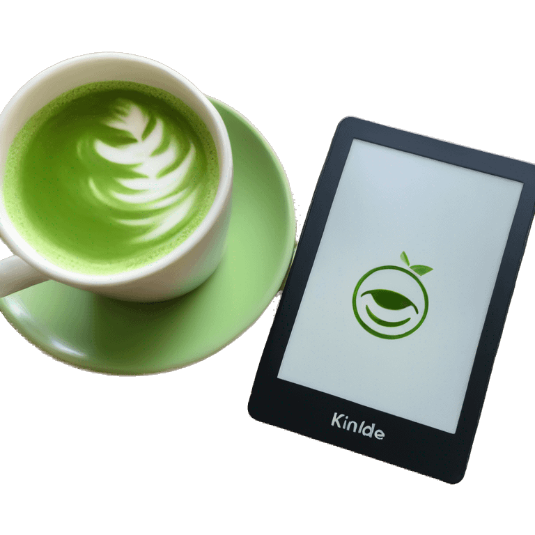 kindle ereader next to a matcha latte emoji