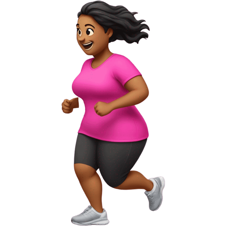 fat woman in pink shirt running happily emoji