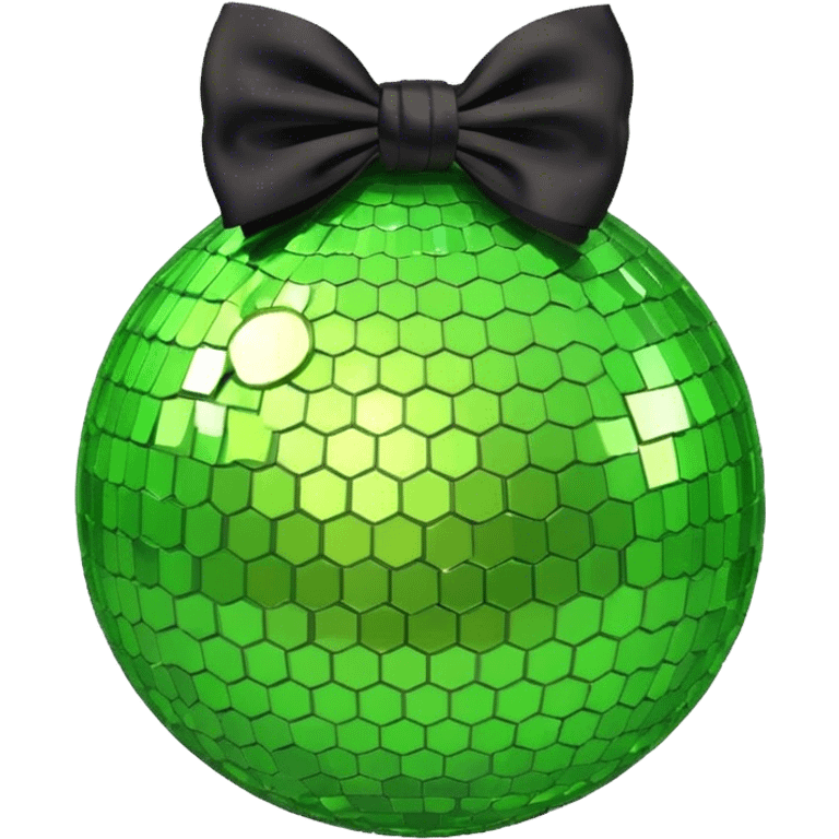 lime green sparkly disco ball with black bow emoji