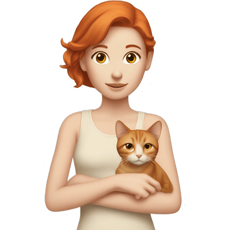 A redhead girl with her beige cat emoji