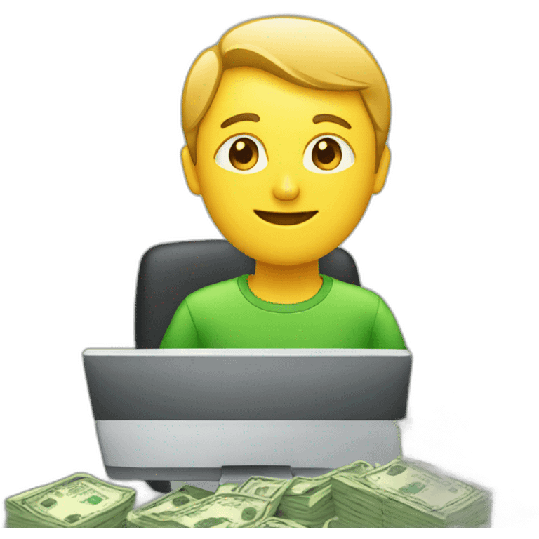 person at computer with money emoji