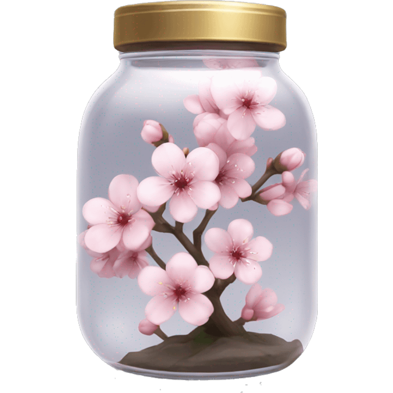 Realistic sakura flower in a transparent jar vase emoji