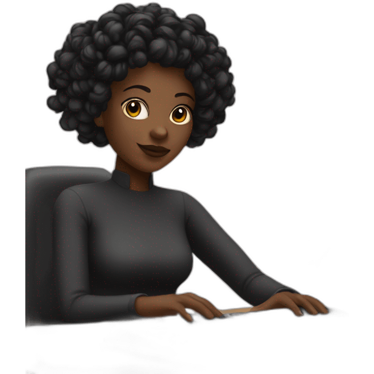 A black woman with space buns behind a computer screen, working in the field of technology emoji