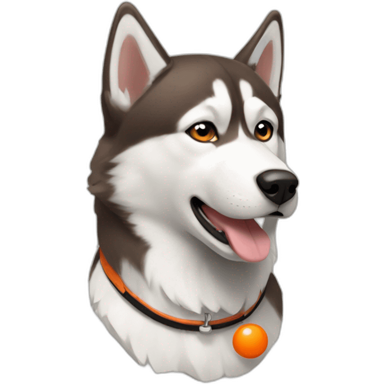 husky brown with a cat with 3 dot orange black and white emoji