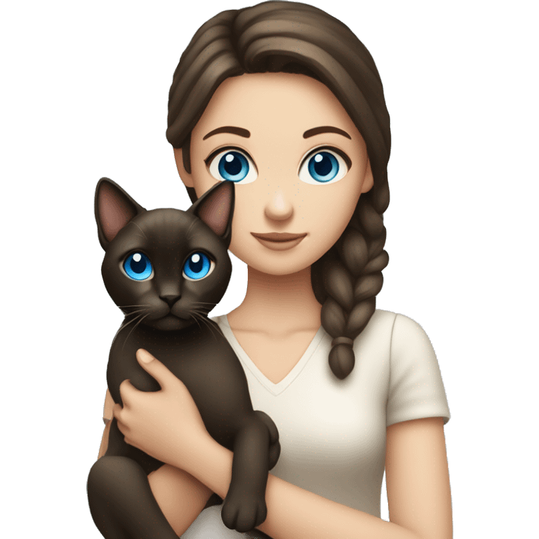 brunette girl blue eyes holding siamese cat emoji