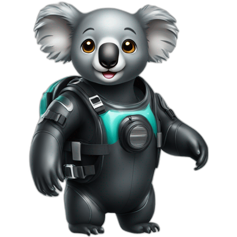 happy koala in black rubber shiny diving suit emoji