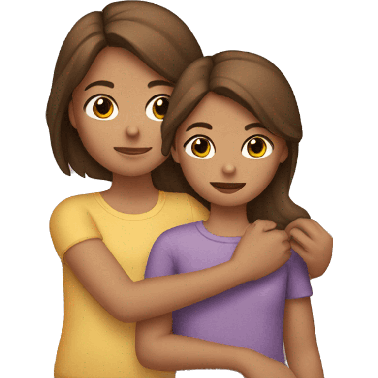 A girl holding a sister with brown hair emoji