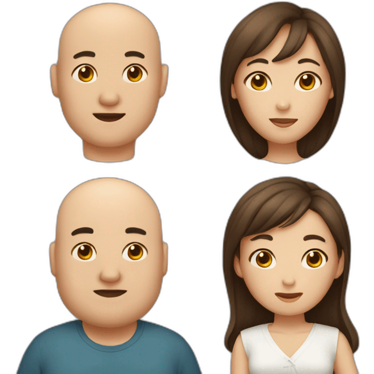 4 friends. A Chinese lady, bald man, a fat man, and a brown hair lady emoji