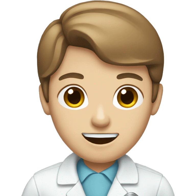 Dentist, white, brown hair, pointing emoji