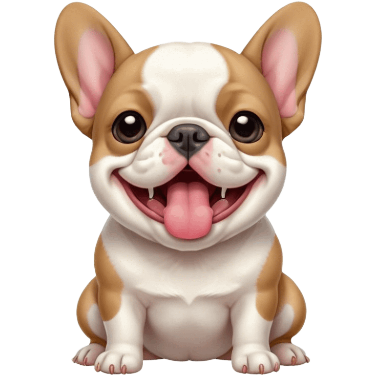 Cinematic Cute Yawning Pied French Bulldog Portrait Emoji, Head tilted with an exaggerated, endearing yawn and sleepy, squinty eyes, showcasing a unique pied fur of contrasting colors with a playful expression, simplified yet irresistibly adorable, highly detailed, glowing with a soft, cozy radiance, high shine, exuding a relaxed, humorous charm, styled with a gentle, soft glowing outline, capturing the essence of a Pied French Bulldog in a blissfully cute yawn that warms the heart! emoji