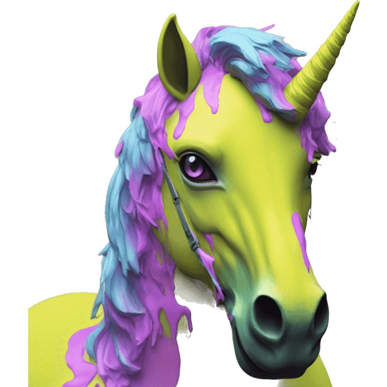 .Zombie_ Vaporwave black holographic oilslick zombie unicorn yellow caution tape graffiti Pegasus emoji