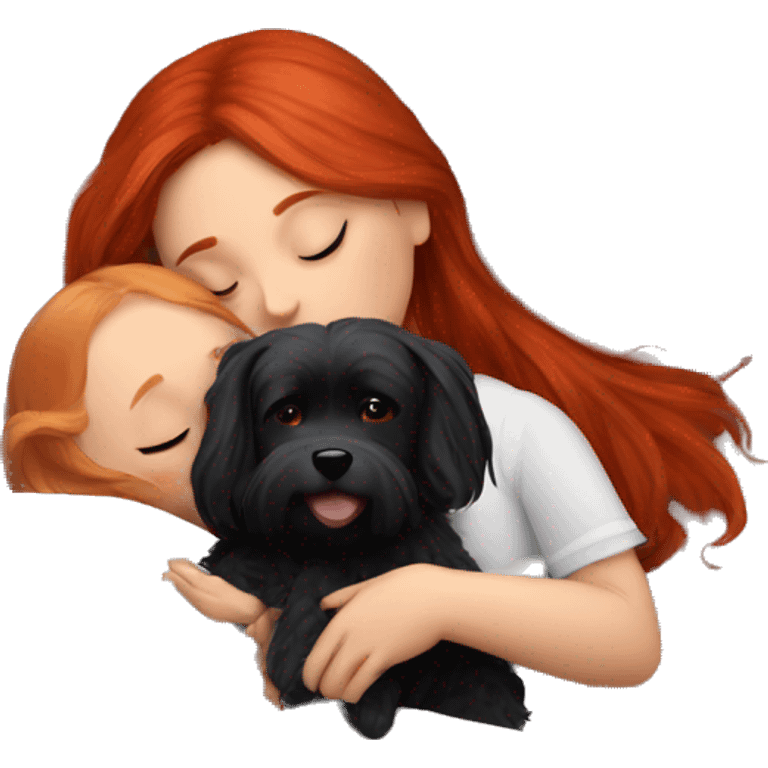 Red hair girl sleep with her maltese black dog emoji