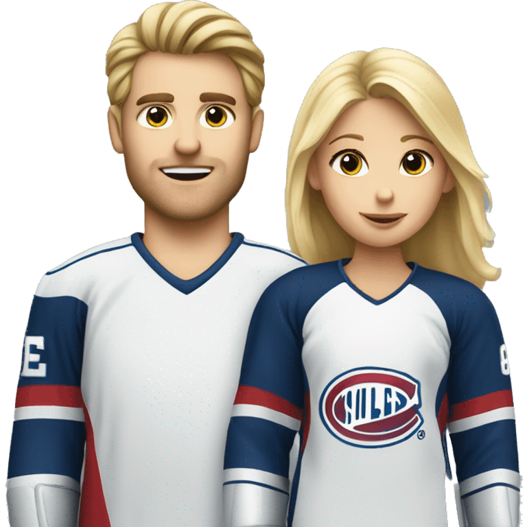 A blonde girl with a hockey player guy emoji