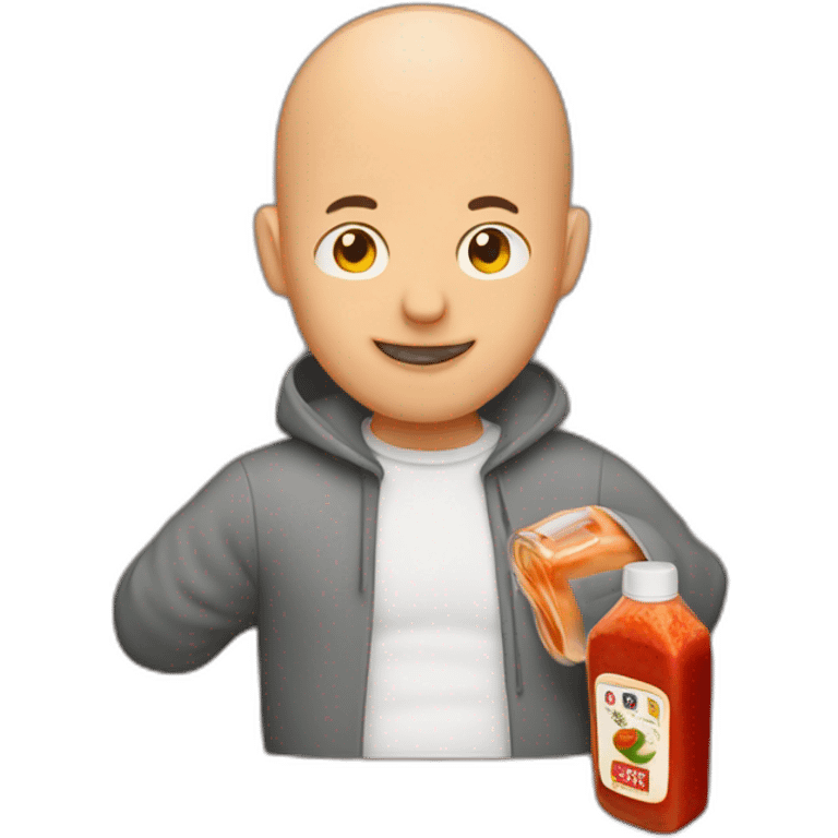 a bald guy hugging a spicy sauce bottle emoji