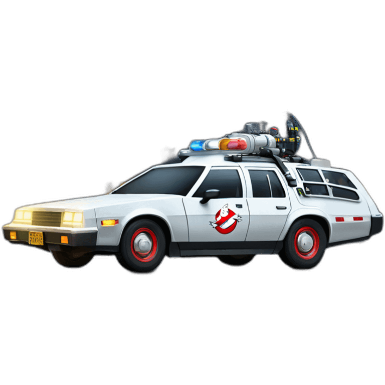 Ghostbusters ECTO-1 as a DeLorean at night emoji