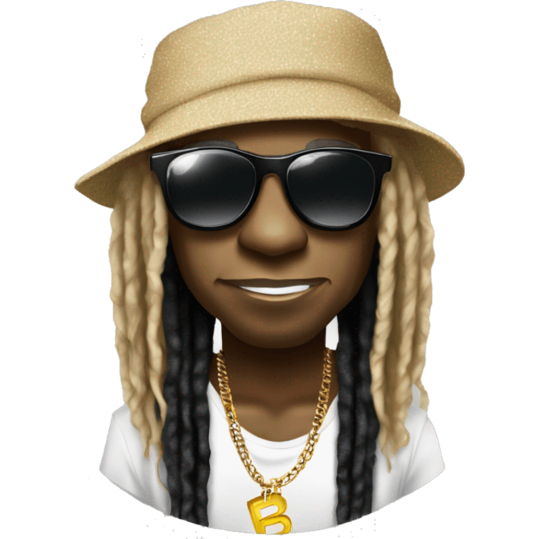 Lil Wayne:

A laid-back icon with oversized shades, layered chains, tattoos, diamond grill, and long blond dreads under a backward cap. Cool, confident, and effortlessly stylish. emoji