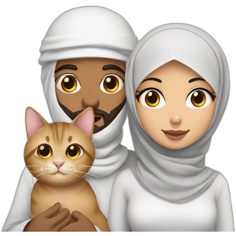 Arabic man and hijab girl with a cat emoji