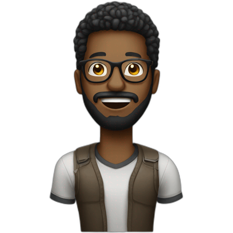 A black hipster on a microphone speaking emoji