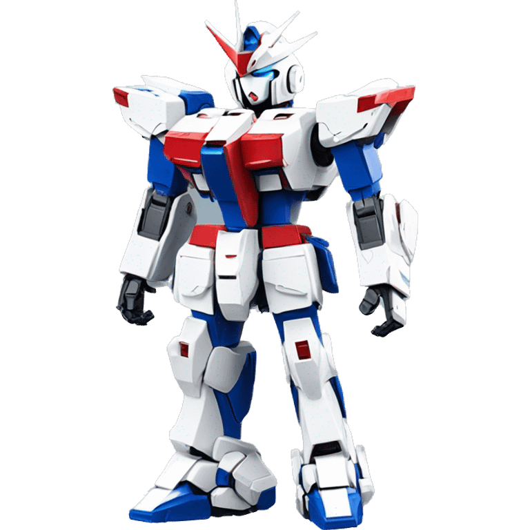 Robot Gundam blanc,rouge et bleu qui fait coucou avec sa main emoji