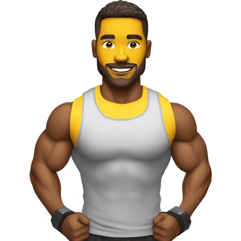 personal trainer with yellow skin holding dumbbells medium shot emoji