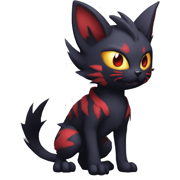 Black Anthro Cool Punk Noibat-Litten-Fakemon-fursona with fangs and red markings Full Body emoji