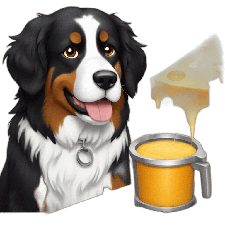 cheese fondue and bernese mountain dog emoji