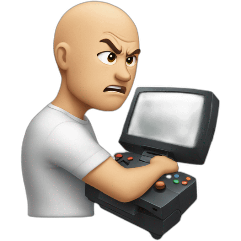 a bald man plays console and gets angry emoji