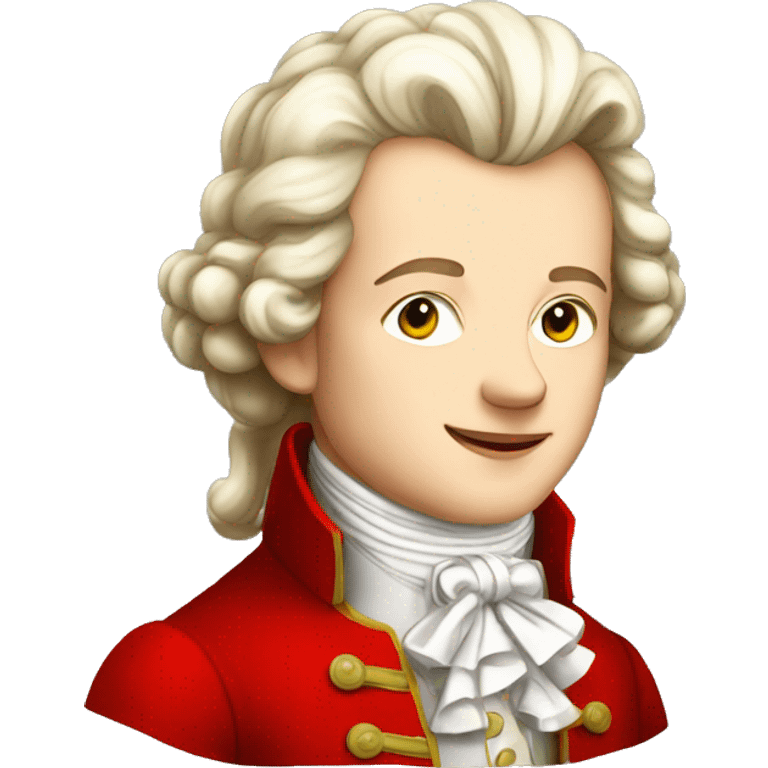 young mozart wearing red emoji