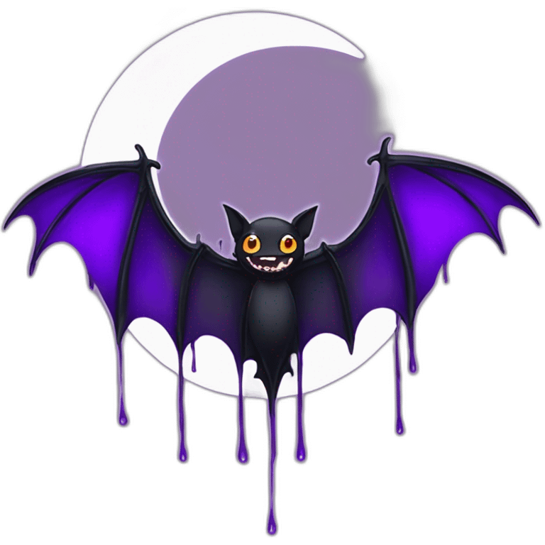 purple black vampire bat wings flying in front of large dripping crescent moon emoji