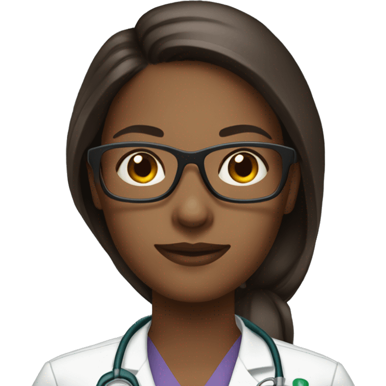 Medical assistant female dark skin long brown hair with glasses emoji