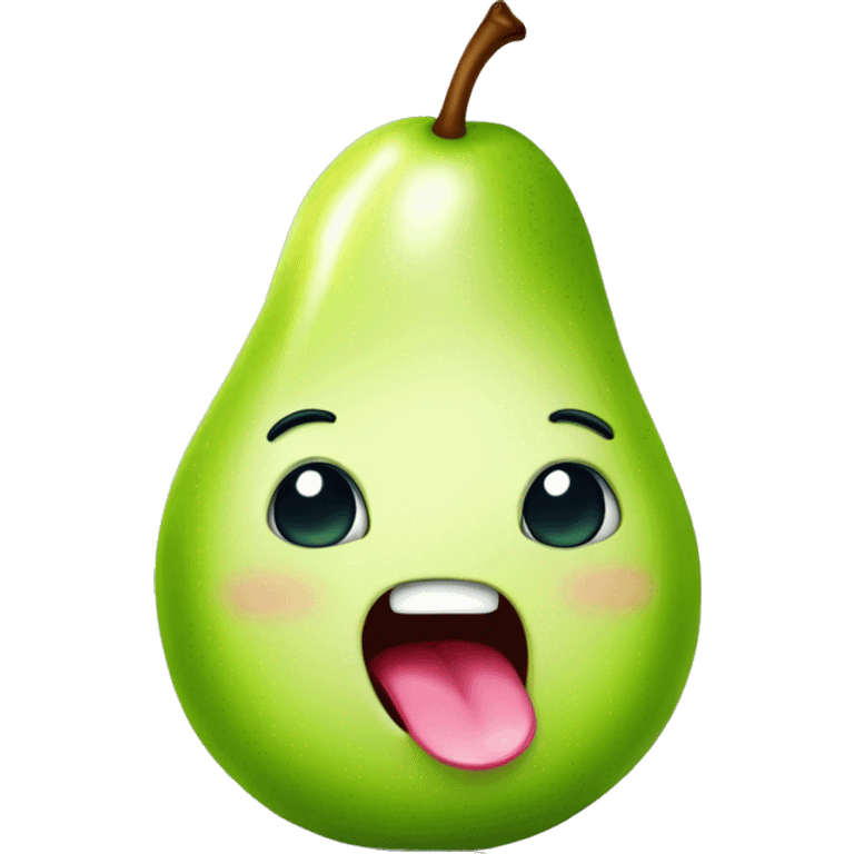 Shiny Green Cute pear with tongue emoji