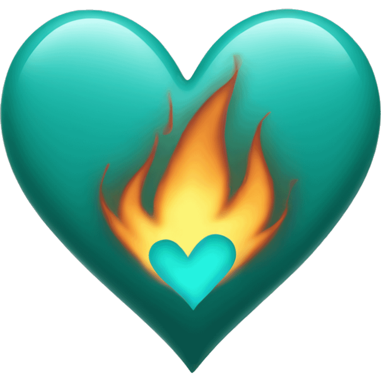 Teal heart with flames emoji