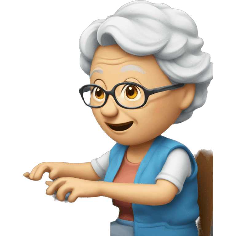 grandma playing a computer game emoji